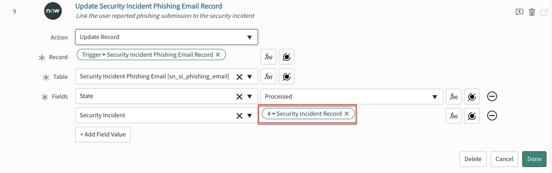 Flux de transformation : mettre à jour l’enregistrement d’incident de sécurité