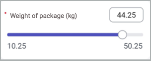 Der als Schieberegler bezeichnete Rendertyp, der eine Eingabe mit der Bezeichnung „Paketgewichtung in Kilogramm“ mit einem Wert von 44 anzeigt.