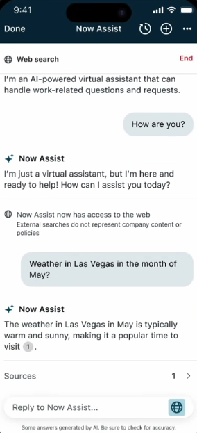 Virtual Agent, der Internetsuchergebnisse anzeigt