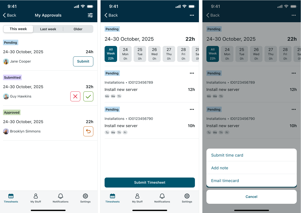 Beispiele für Kartenaktionen in der mobilen Anwenderoberfläche.