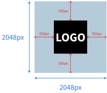 Stellen Sie sicher, dass Logos 550 Pixel vom Rand des Bilds entfernt sind, um eine abgeschnittene Darstellung zu vermeiden.