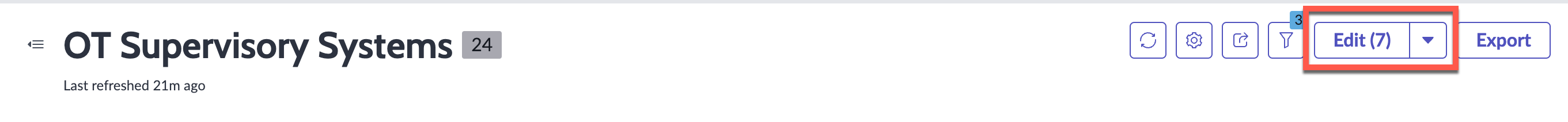 The edit button in the Industrial Workspace list view header.