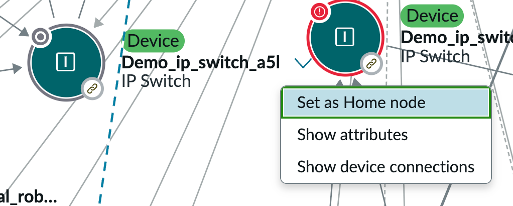 Set as home node menu option in the network map