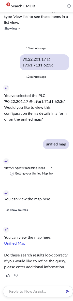 Unified map view of the specified OT control system accessible through a link in the Now Assist panel.