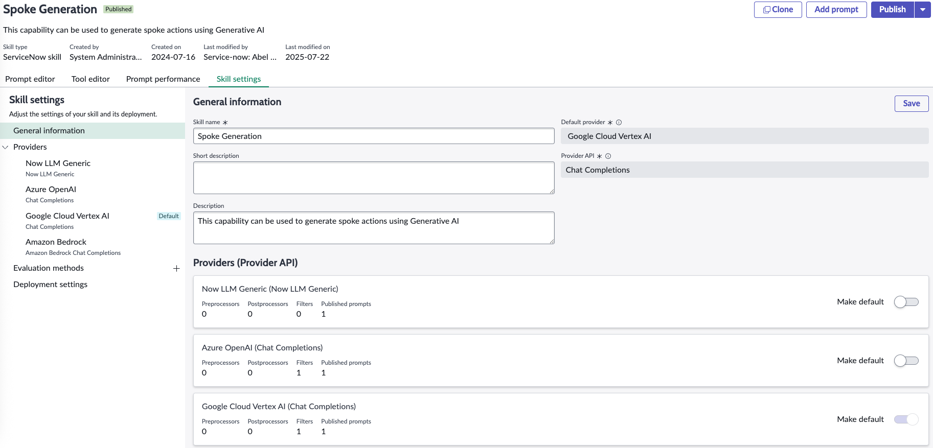 クリエーターの Now Assist 用のサードパーティ LLM の構成