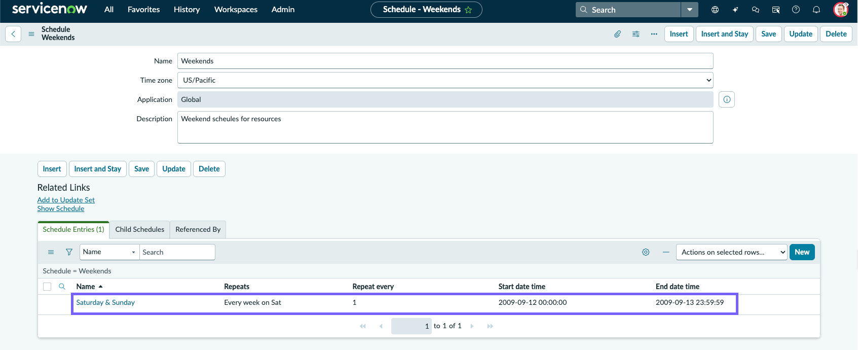 Custom schedule entry.