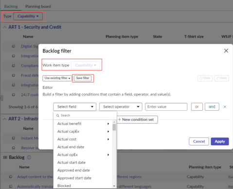 Baclog filters in EAP.