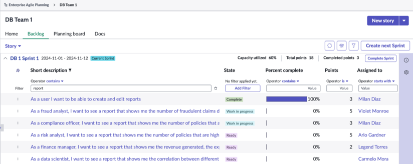 Column level filtering for EAP Backlog.
