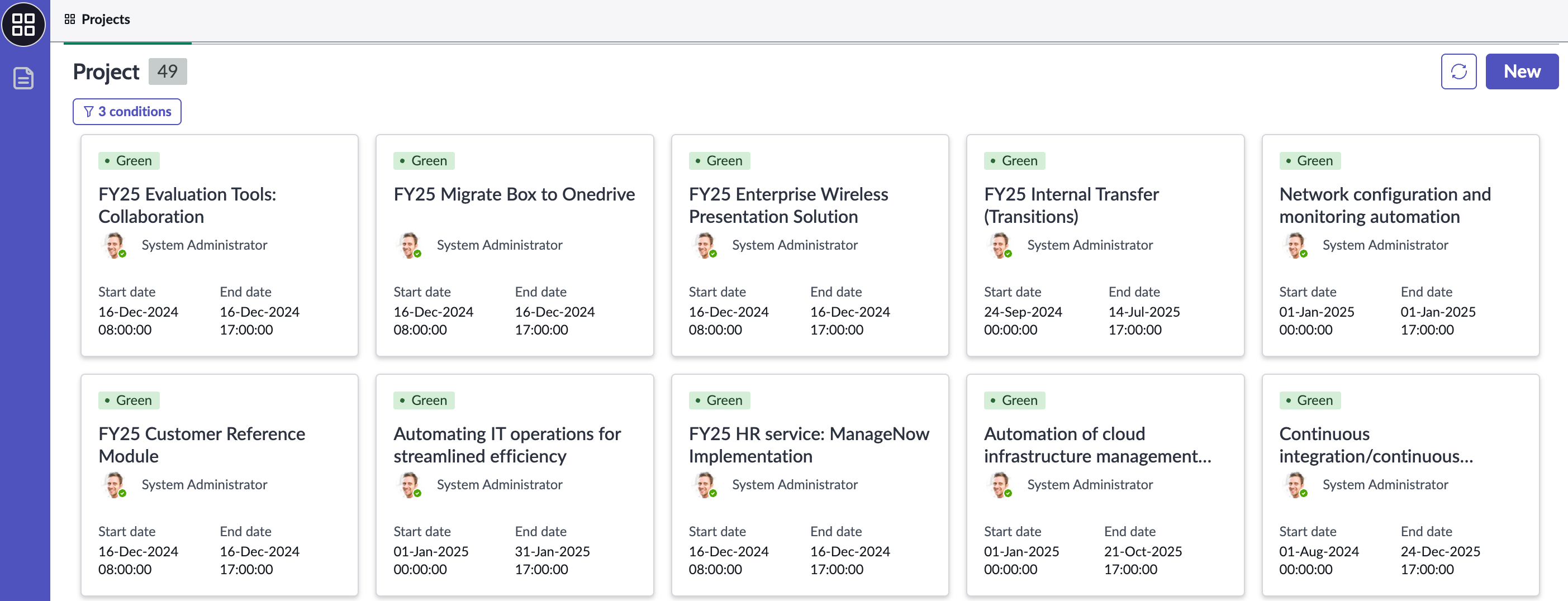project workspace card view homepage.
