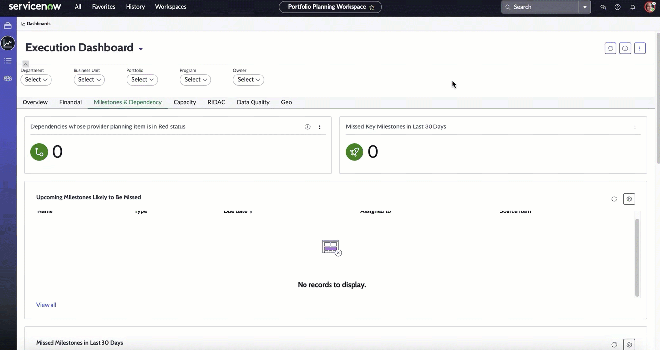 Execution Dashbaord-Milestones & Dependency in Portfolio Planning.