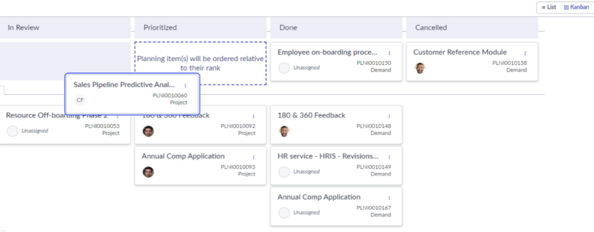 Prioritize item in kanban view