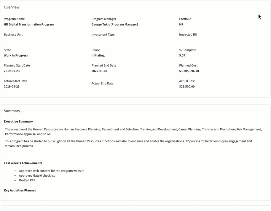 Program status report example