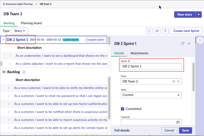 Sprint details in the side panel in EAP.