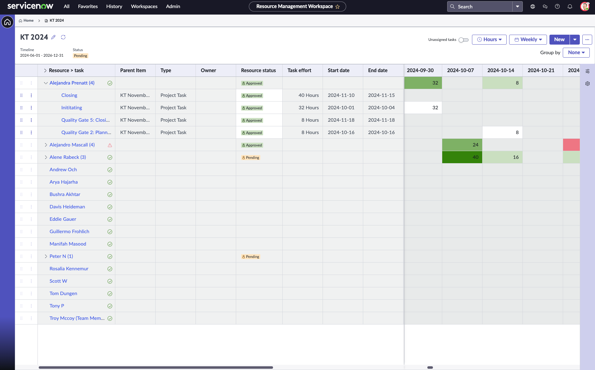 Resource Portfolio view depicting resource allocations in various states.