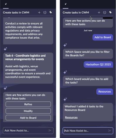Automatic task generation from CWM Docs using Now Assist for CWM.