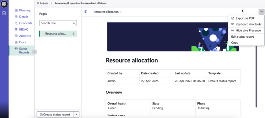 Duplicate status report using copy option.