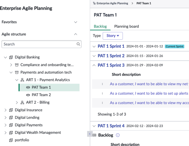 Team-specific sprints in EAP Backlog.