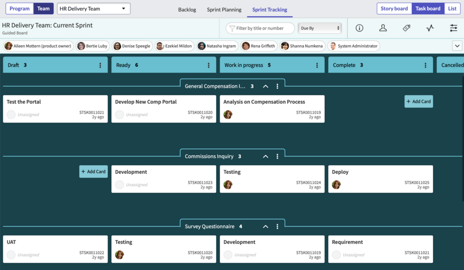 Sprint Tracking in the Task board view.