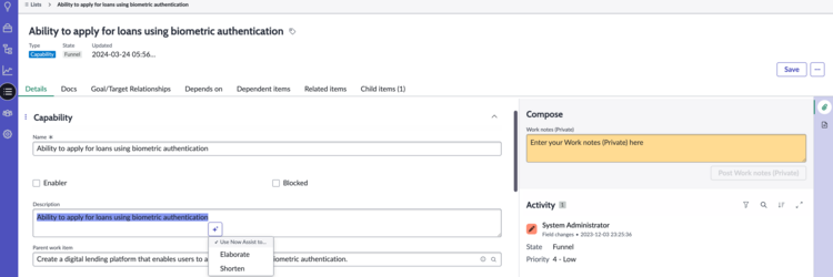 Now Assist generated feedback summary in the Now Assist for Strategic Portfolio Management (SPM).