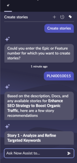 Now Assist asking for epic or feature number before generating stories.