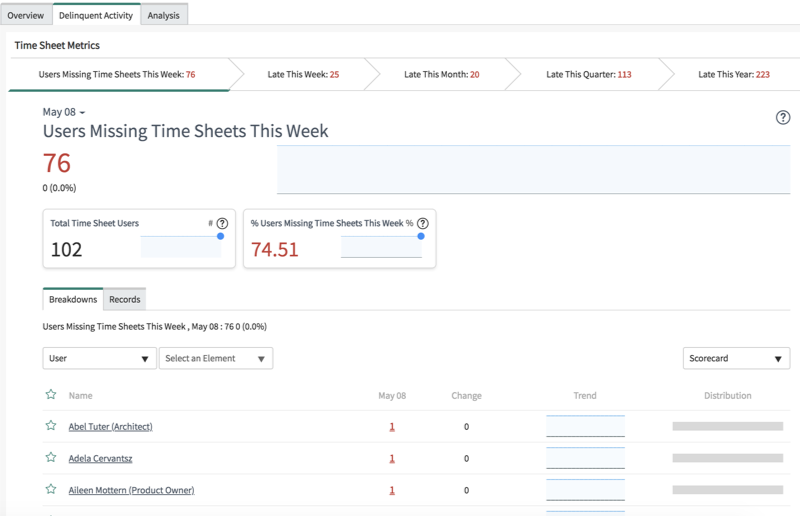 Screenshot for Delinquent Activity tab of Analytics Time sheet