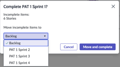 Move incomplete items and confirm Sprint's completion.