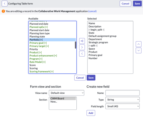 Configuring the form layout for CWM Board.