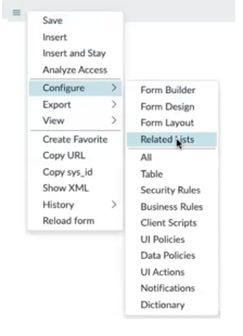 Additional options menu to configure related lists for your planning items.