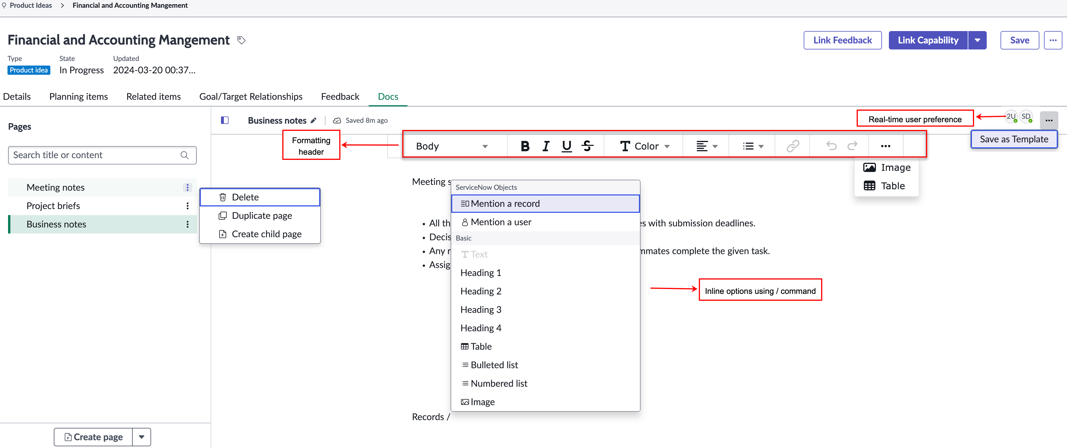 Quick overview of Docs tab in Product idea.