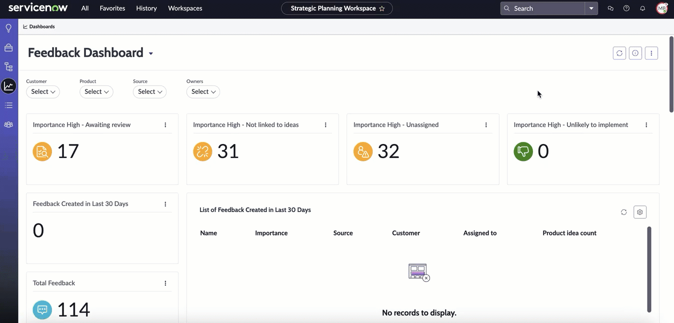 Fidback Dashboard in Strategic Planning