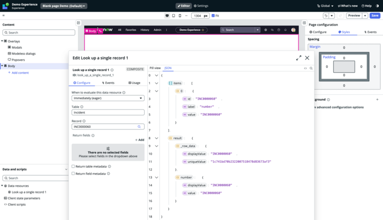 Incident-Testwert wird an eine Tabelle gebunden.