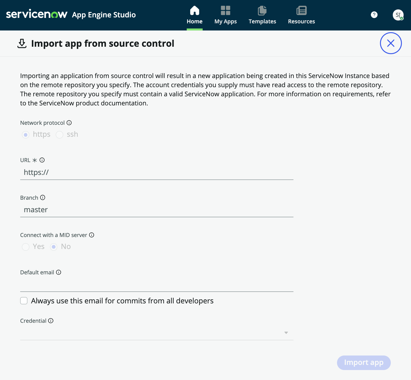 Importieren Sie eine App aus der Quellcodeverwaltung in App Engine Studio