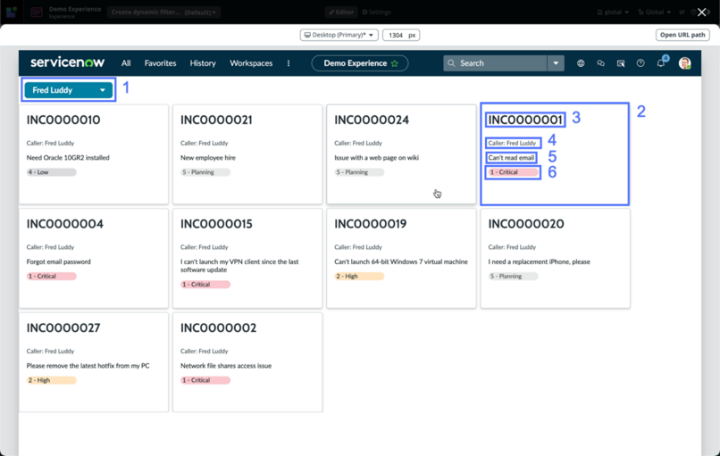 UI Builder Phase mit nummerierten Beschriftungen für einzelne Komponenten.