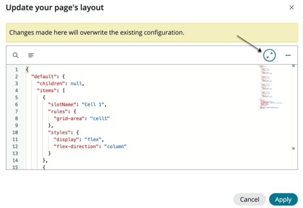 Pfeil, der auf die Schaltfläche „Code-Editor erweitern“ zeigt.