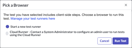 Bild, das die Cloud Runner-Option anzeigt, wenn Sie kein Administrator sind