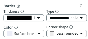 Rahmenoption erweitert mit Optionen für Dicke, Typ, Farbe und Eckform.