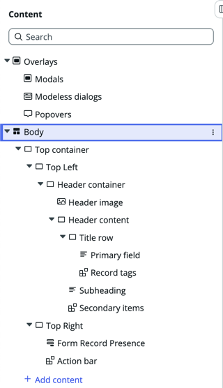 Inhaltsstruktur in UI Builder.