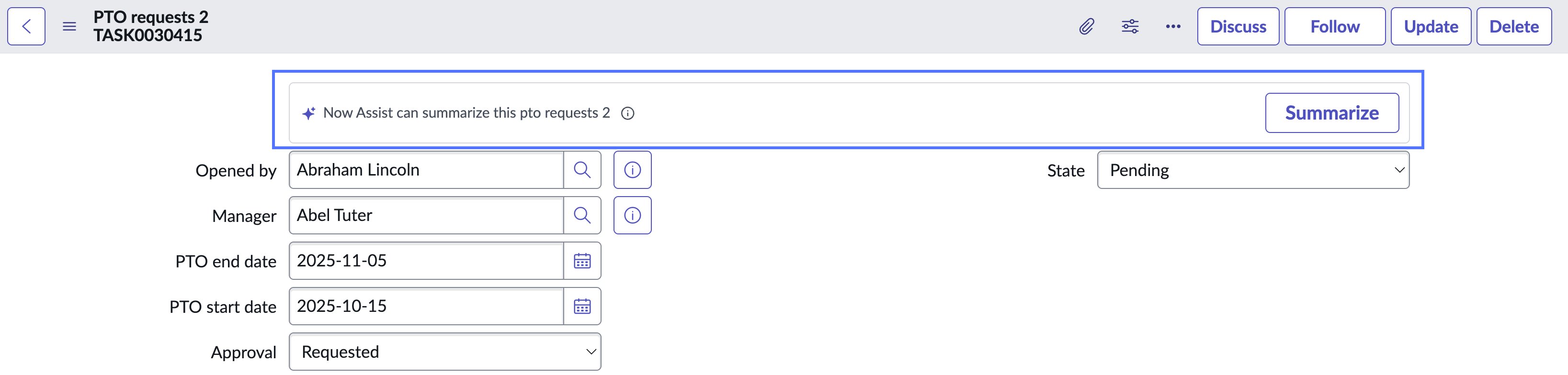 Sie können auswählen Zusammenfassen Schaltfläche auf einer Datensatzseite, um eine Zusammenfassung zu generieren.