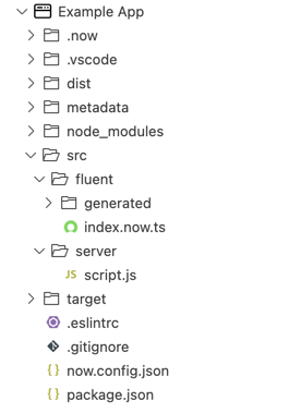 Struktur einer Anwendung, die in erstellt wurde ServiceNow IDE
