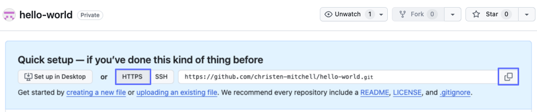 Kopieren Sie die HTTPS-URL für Ihr Repository in GitHub.