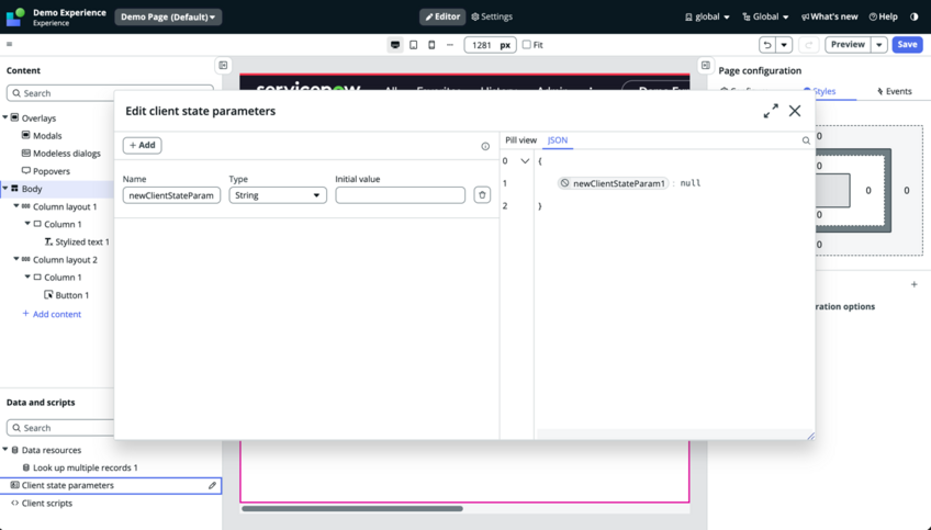 Bearbeiten Sie das modale Element „Clientstatusparameter“.