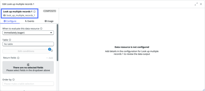 Dialogfeld „Datenressource bearbeiten“ mit Hervorhebung über den Bezeichnungs- und ID-Feldern.