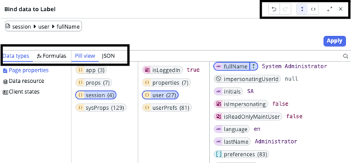Modal für Datenbindung mit hervorgehobenen Optionen.