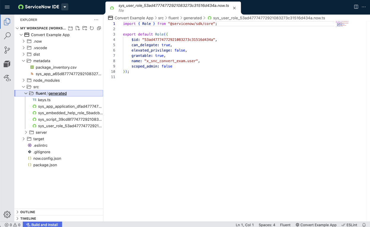 Eine Anwendung mit Metadaten, die in konvertiert wurden ServiceNow FluentCode.