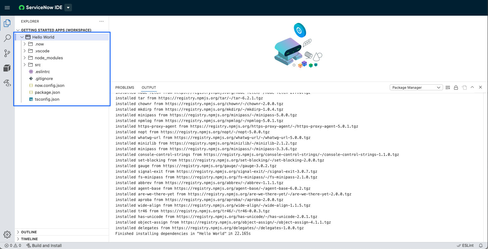 Dateien in der Hello World-Anwendung.