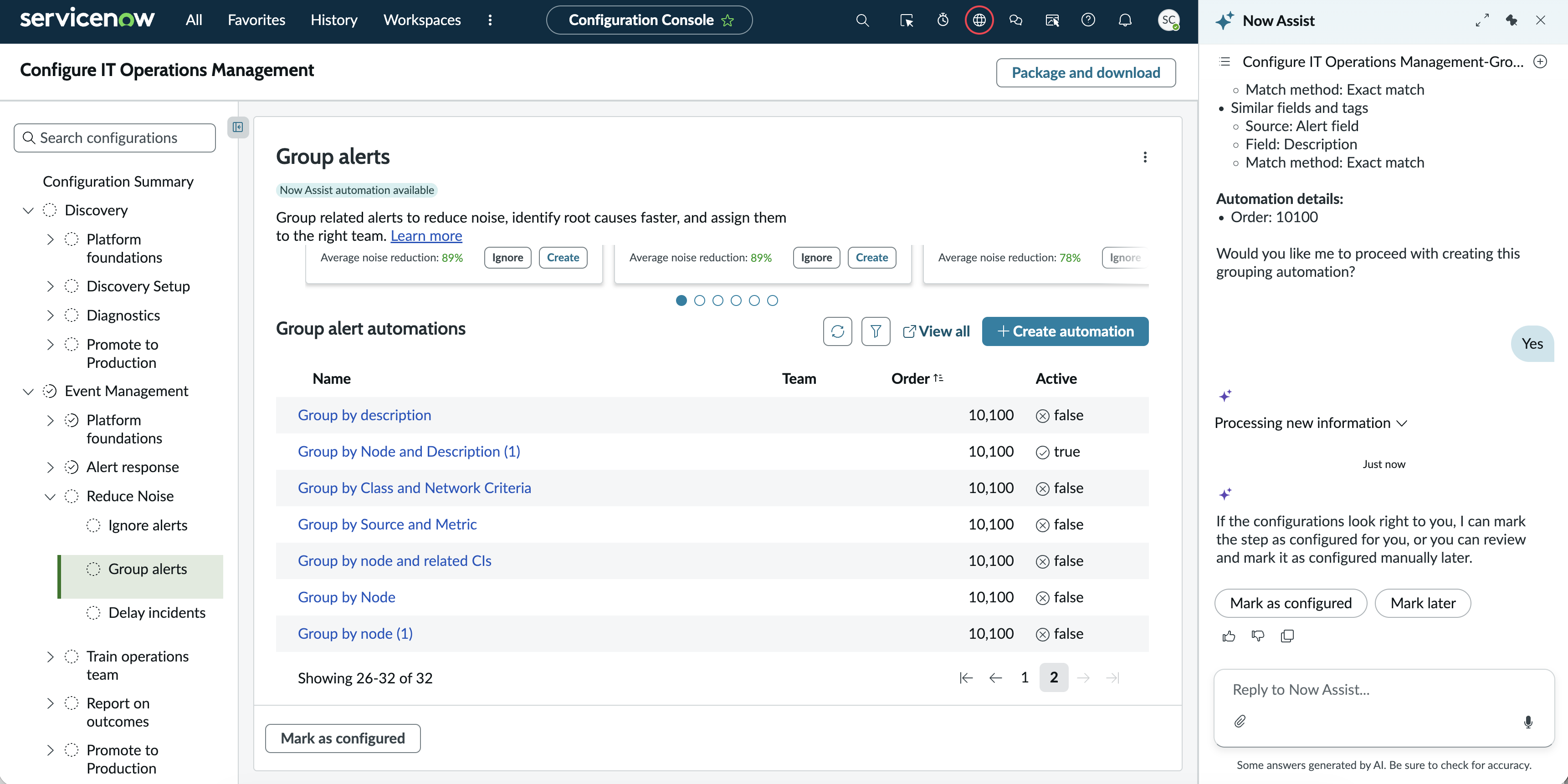Now Assist chatbot to help you automatically create a group automation.