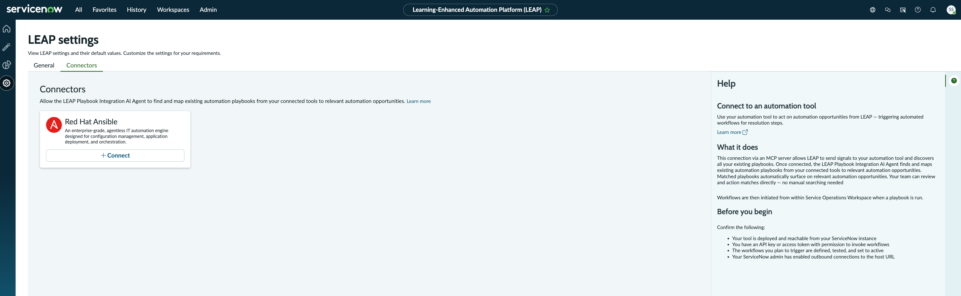 Ansible connector in LEAP settings
