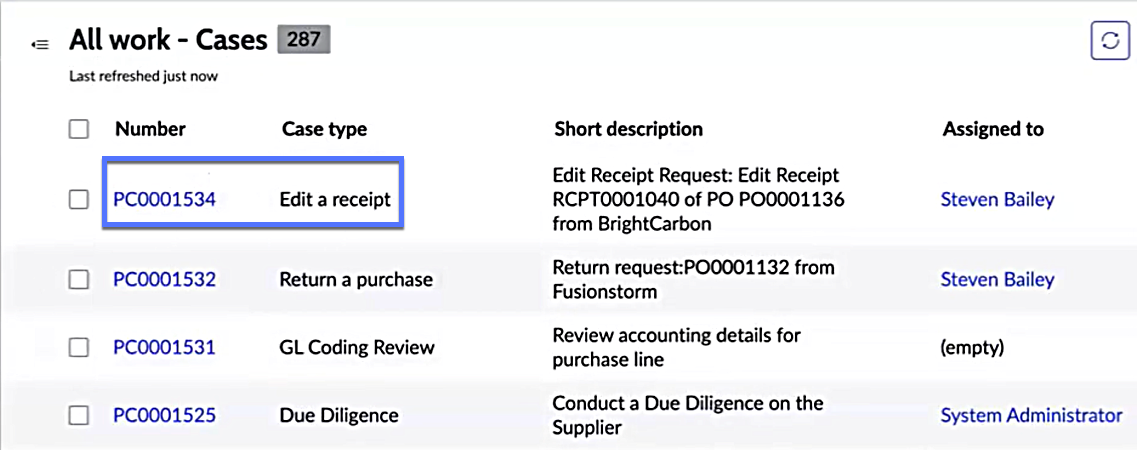Procurement case of type Edit a receipt.