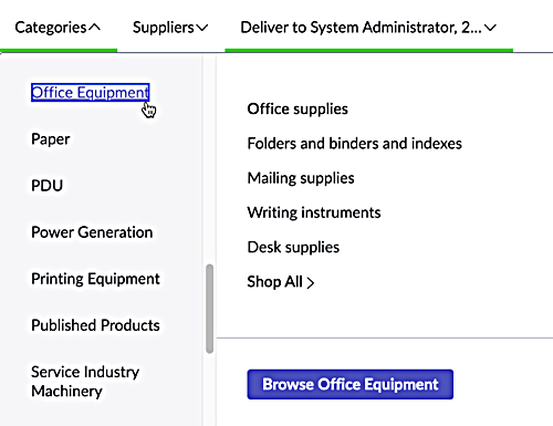 Categories list on the ShoppingHub home page.
