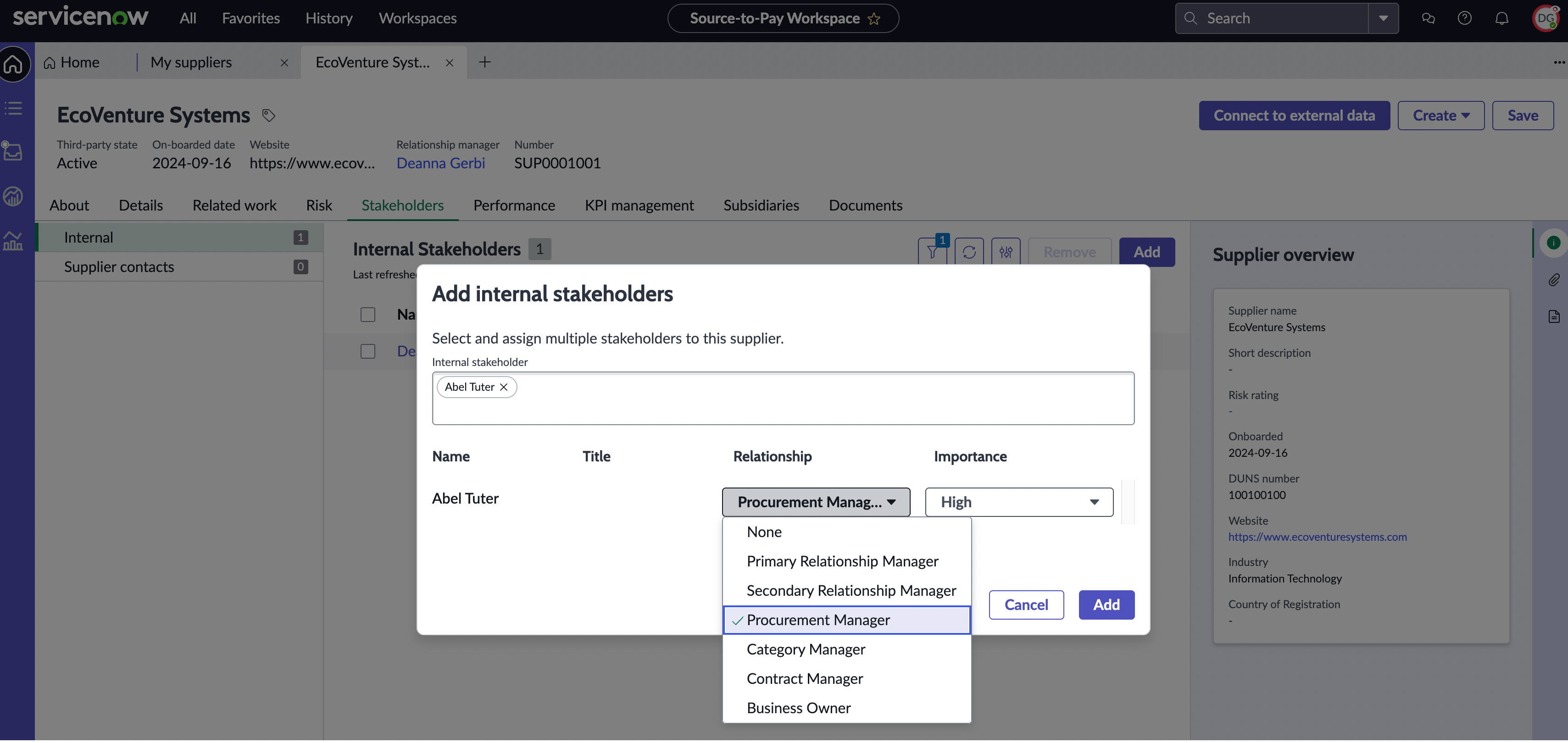 Selected option from the Relationship drop down menu.
